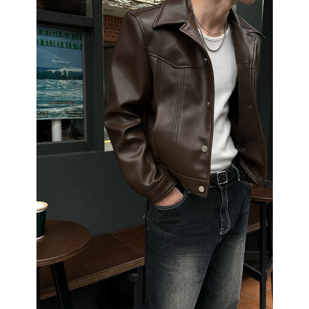 [Unisex] Saint slim leather jacket(2color)
