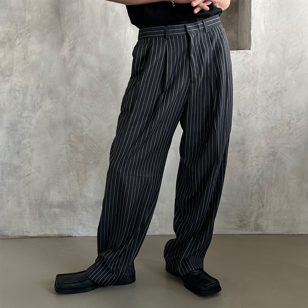 [Unisex] Stripe half banding slacks(2color)
