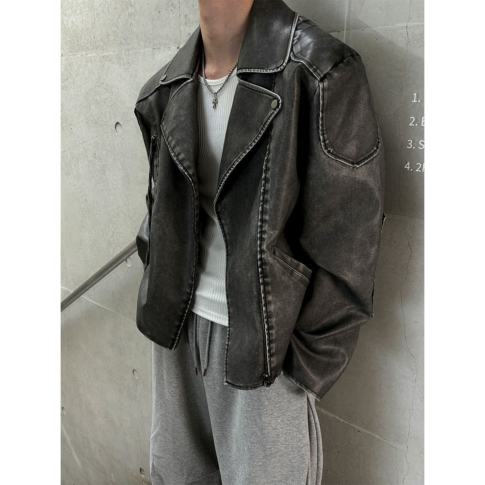[Unisex] Crack rider leather jacket(3color)