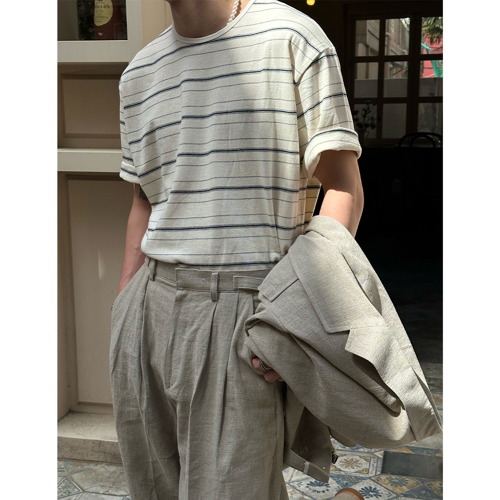 [크림/그린 당일출고][BEST][S/S]Mour thin stripe half t-shirts(3color)
