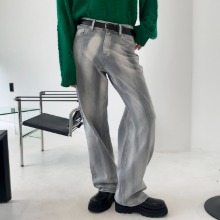 [Unisex] Gray bleach wide denim pants