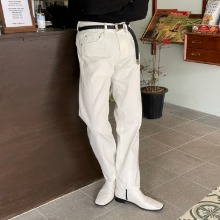 [Unisex] White straight cotton pants