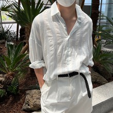 [Unisex] Linen slab overfit shirts(2color)