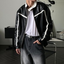[입고]Line leather biker jacket(2color)