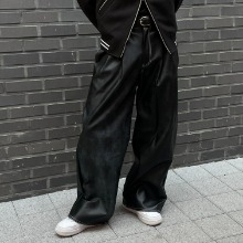 [Unisex] Stitch leather wide pants(2color)