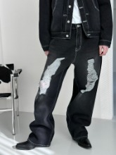 [2023S/S] Brush damage denim pants(Black)