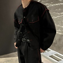 [Unisex] Cutting stitch denim jacket(Black)
