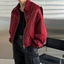 [Unisex] Stitch over leather jacket(RED)