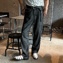 [Unisex] Black linen denim pants