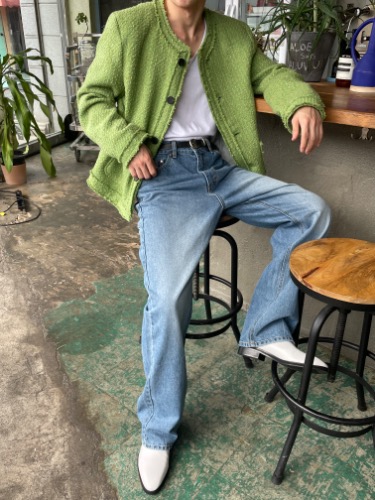 [Unisex] Celin cutting tweed jacket(Green)