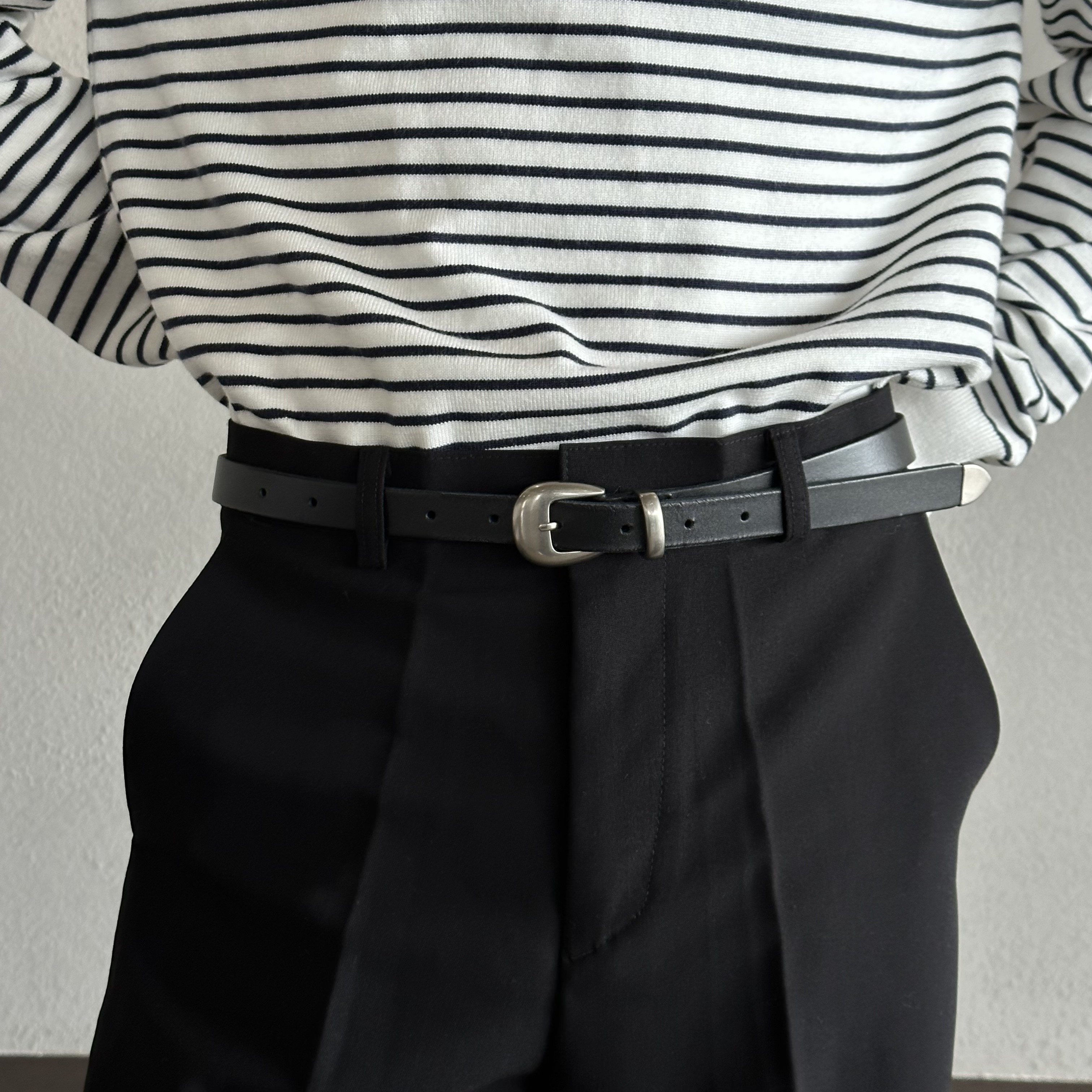 [블랙 단독주문 시, 당일출고][Handmade] Slim round shape leather belt