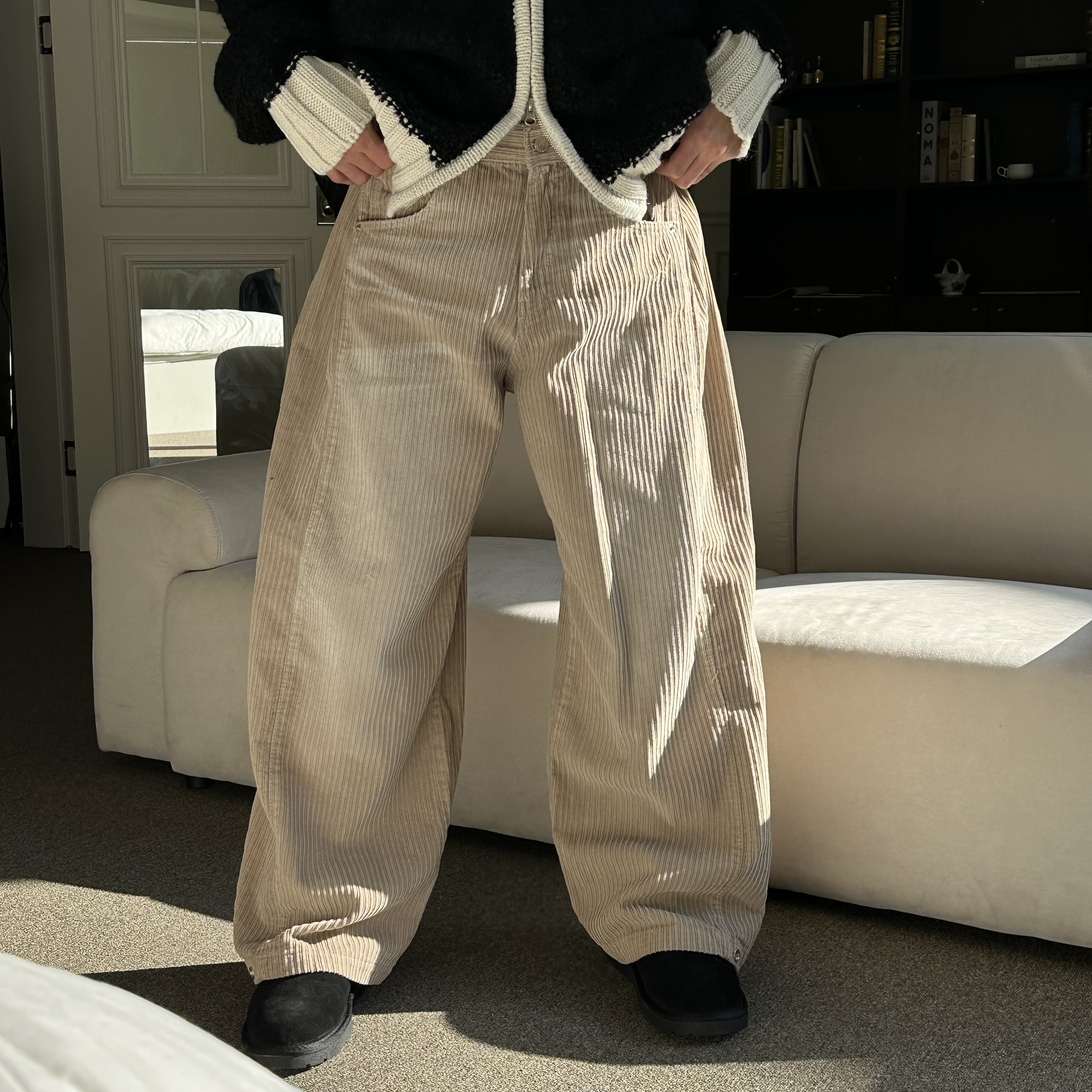 [Unisex] Corduroy snap wide pants(2color)