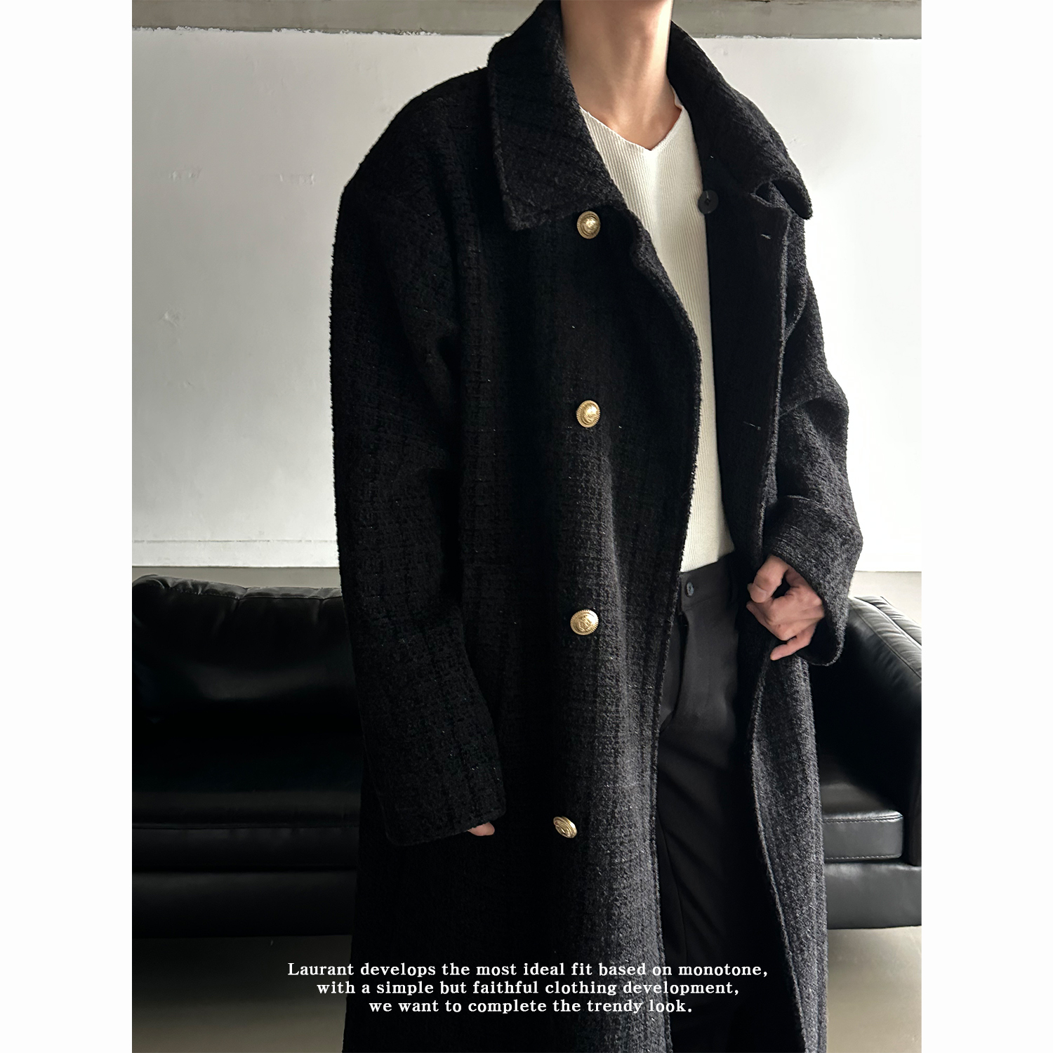 [블랙 당일출고][F/W] Tweed double long coat(2color)